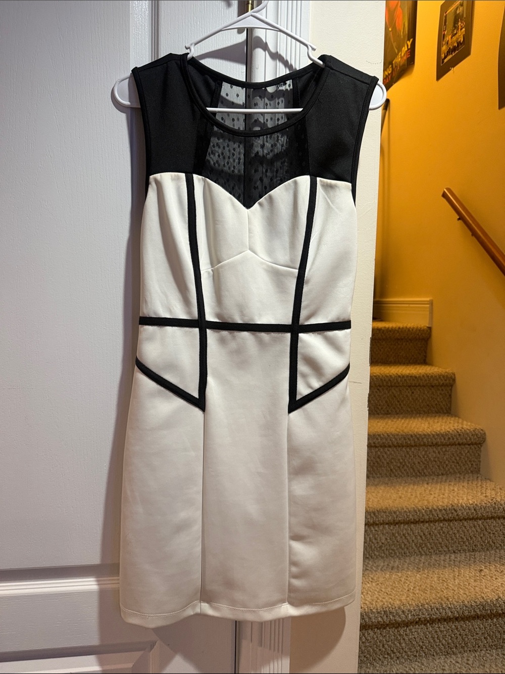 Vintage Black and White Sleeveless Midi Dress with Contrast Piping (8)
